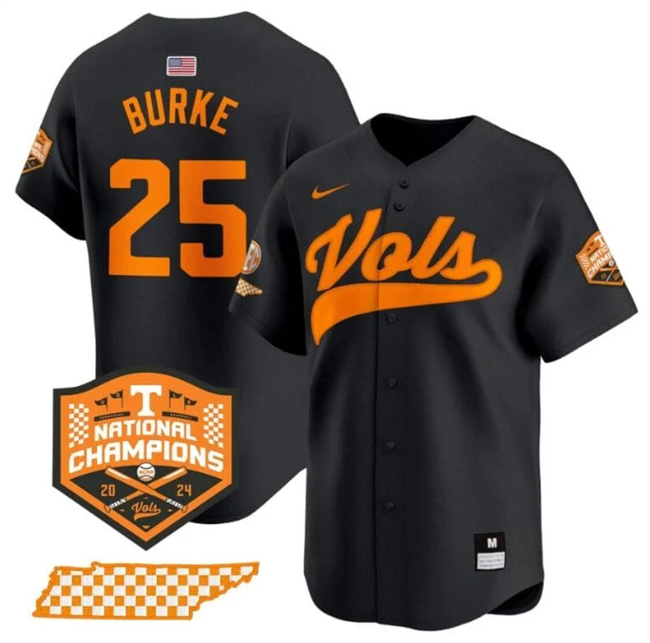 Men's Tennessee Volunteers #25 Blake Burke Black Gold 2024 Champions Vapor Limited Stitched Jersey